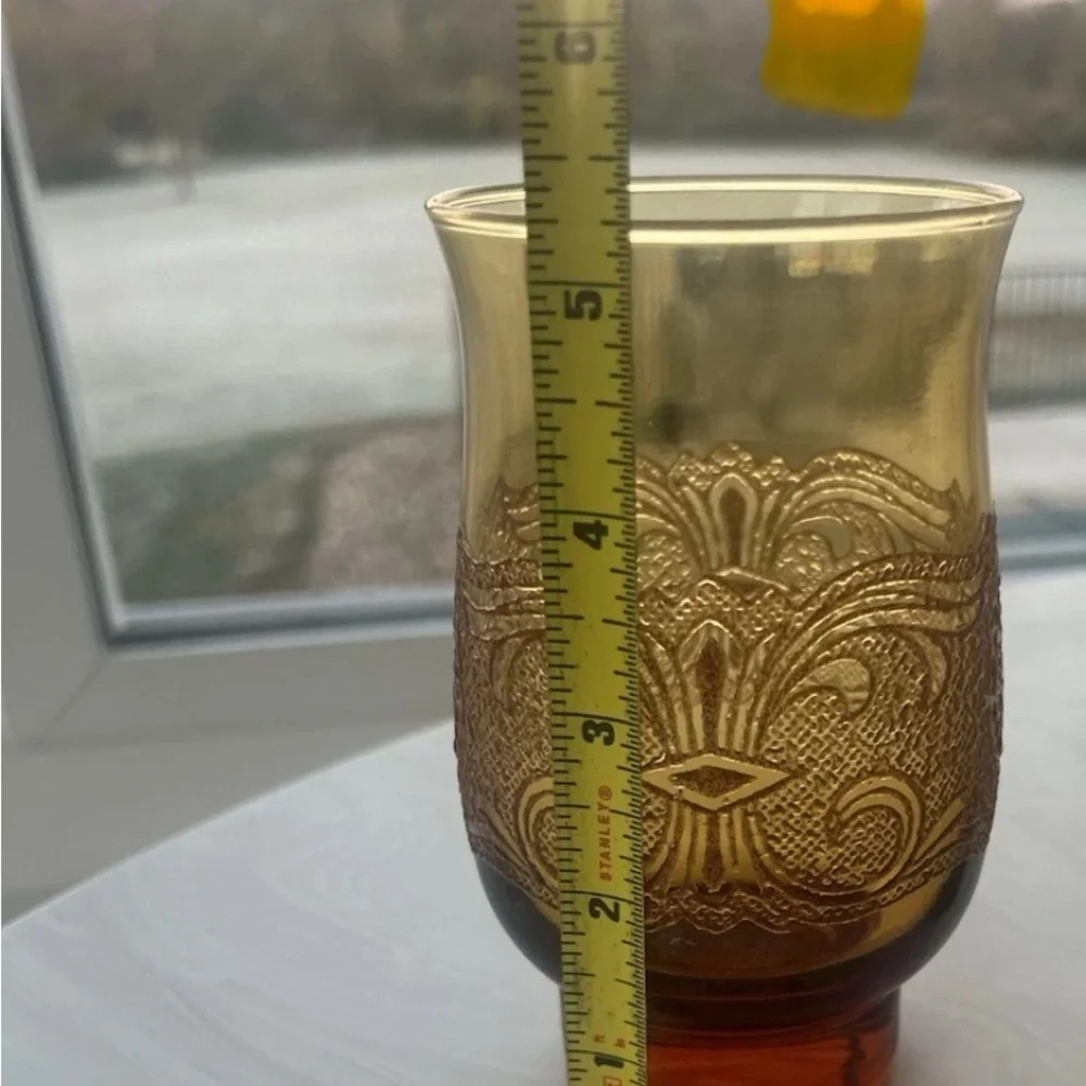 FREE GIFT! Libbey Americana Amber Lace embossed glass tumbler candle holder Boho - Picture 5 of 6